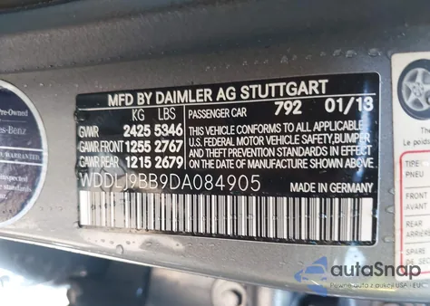 2013 Mercedes-Benz Cls 550 4Matic из США, поврежденный, VIN WDDLJ9BB9DA084905